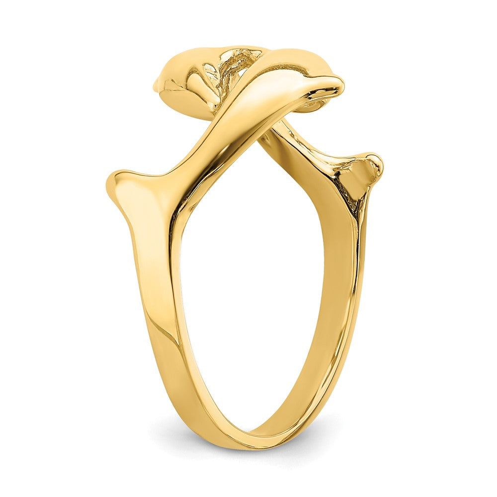 14K Gelbgold Ring mit doppeltem Delfin-Motiv