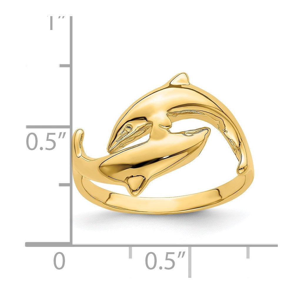 14K Gelbgold Ring mit doppeltem Delfin-Motiv