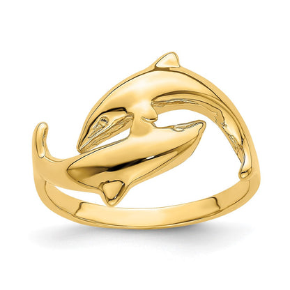 14K Gelbgold Ring mit doppeltem Delfin-Motiv