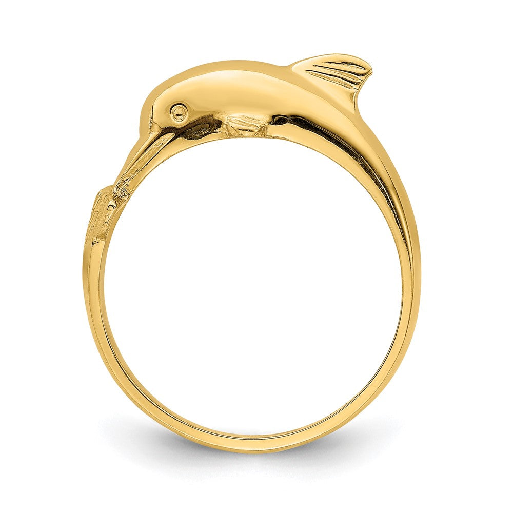 14K Gelbgold Delfinring mit Nase in der Mitte des Schwanzes