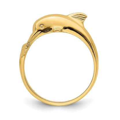 14K Gelbgold Delfinring mit Nase in der Mitte des Schwanzes