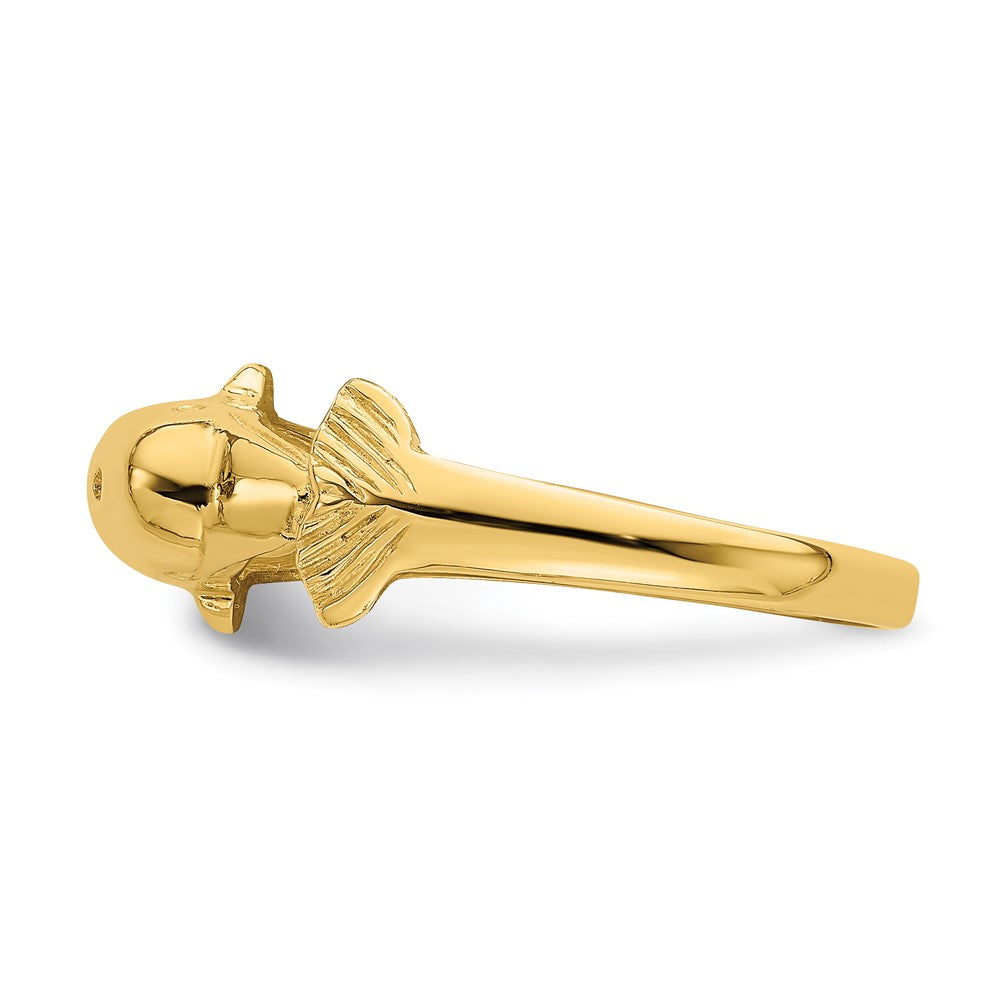 14K Gelbgold Delfinring mit Nase in der Mitte des Schwanzes