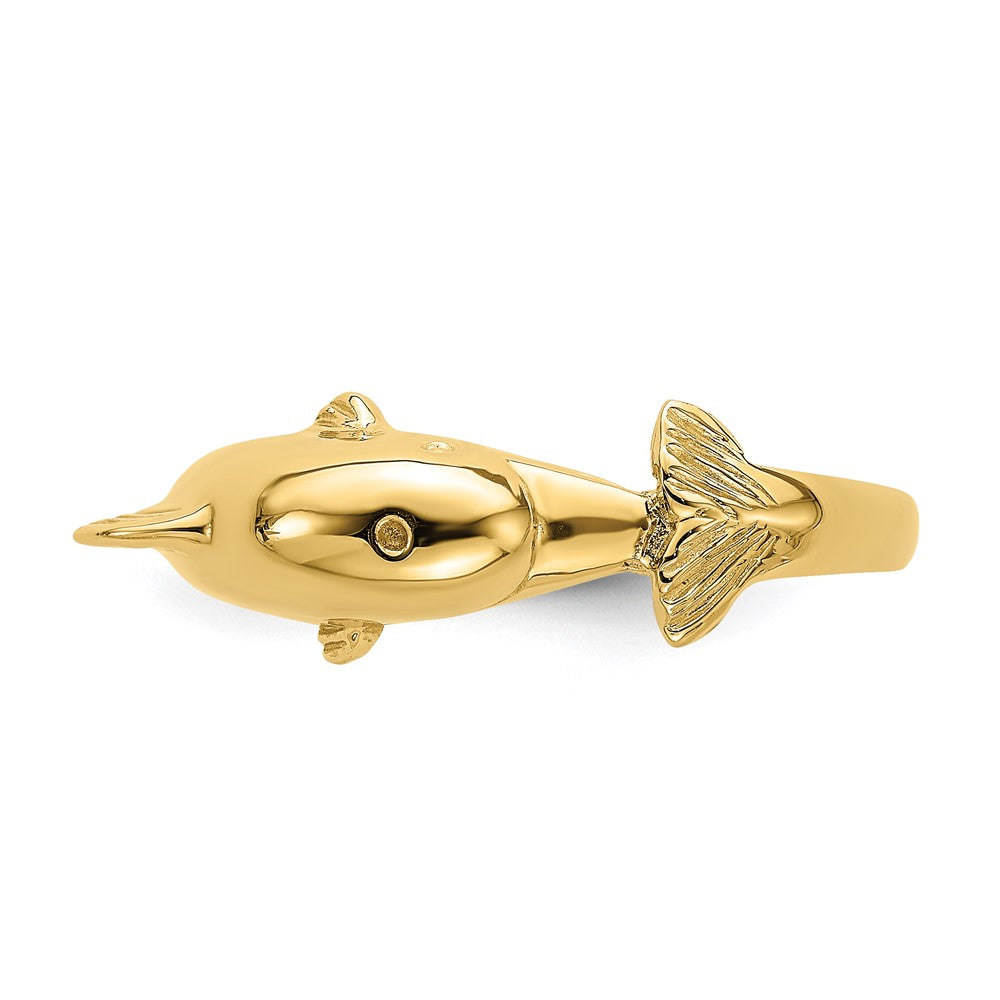 14K Gelbgold Delfinring mit Nase in der Mitte des Schwanzes