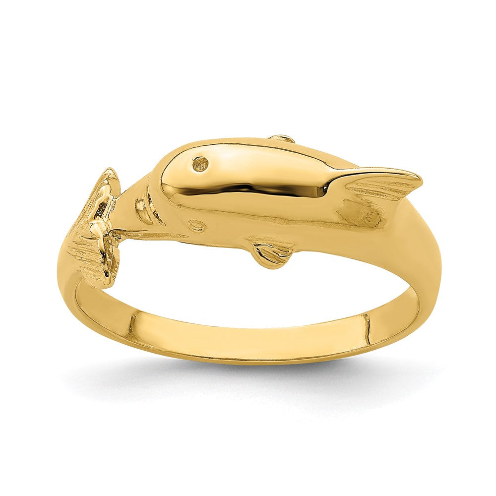 14K Gelbgold Delfinring mit Nase in der Mitte des Schwanzes