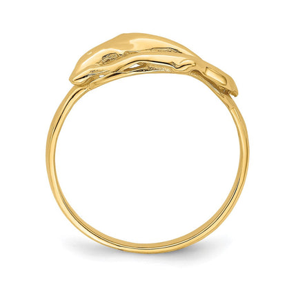 14K Gelbgold Ring mit doppeltem Delfin-Kreis
