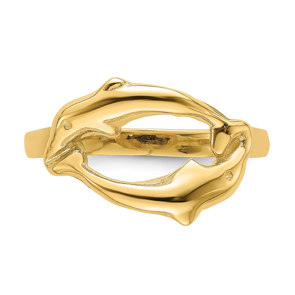 14K Gelbgold Ring mit doppeltem Delfin-Kreis