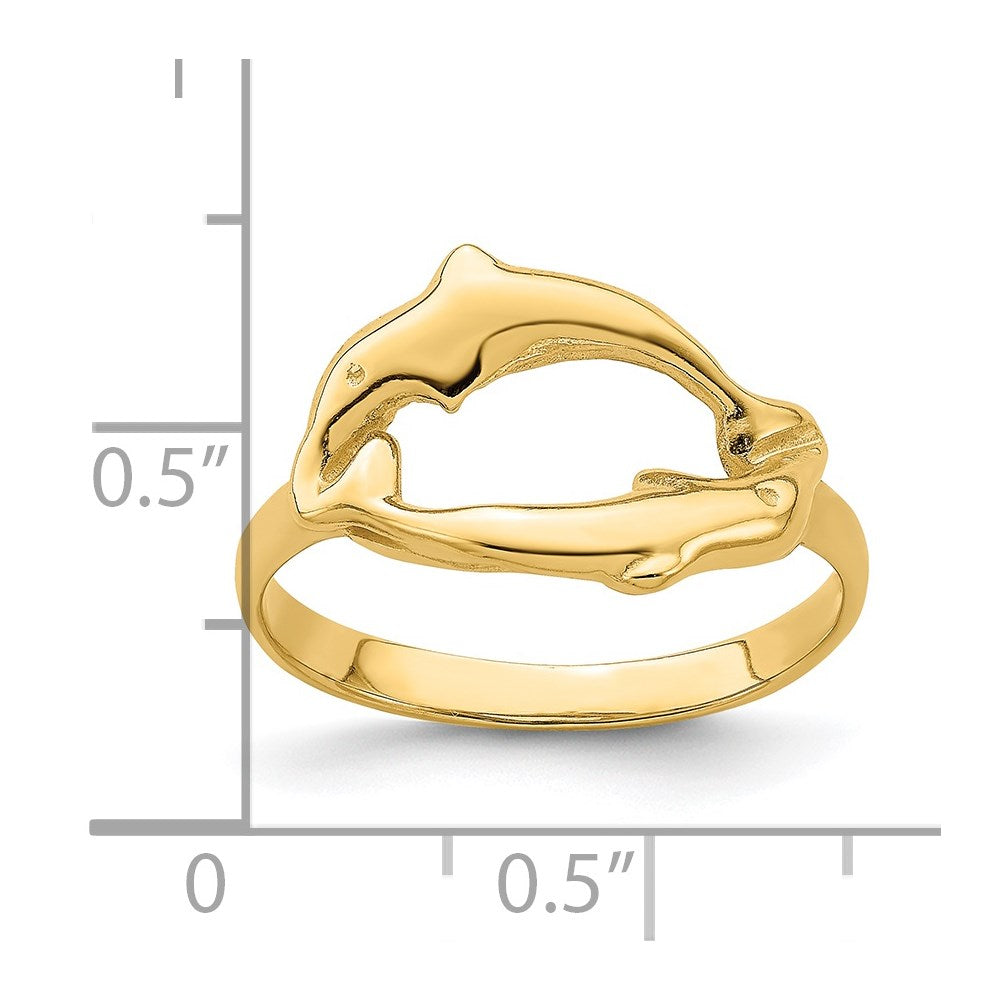 14K Gelbgold Ring mit doppeltem Delfin-Kreis