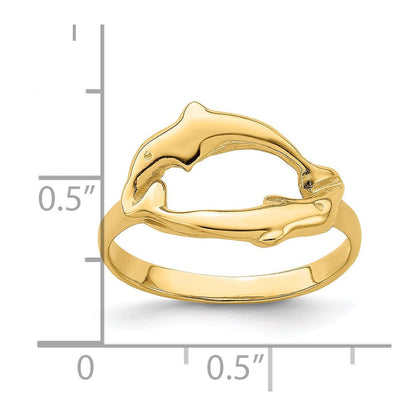 14K Gelbgold Ring mit doppeltem Delfin-Kreis