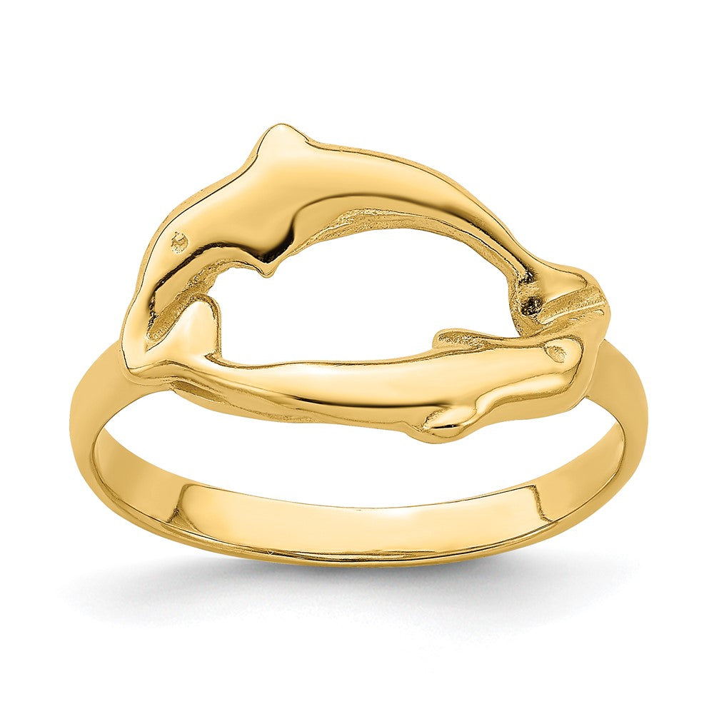 14K Gelbgold Ring mit doppeltem Delfin-Kreis