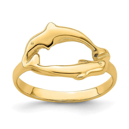 14K Gelbgold Ring mit doppeltem Delfin-Kreis