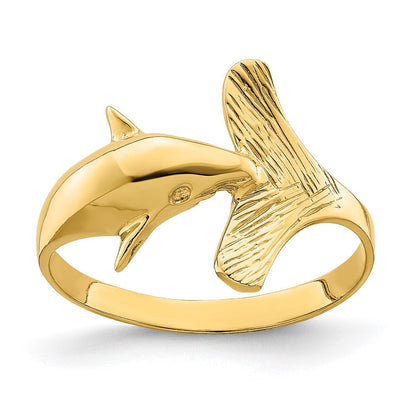 14K Gelbgold Ring mit Delfin und Fächerschwanz
