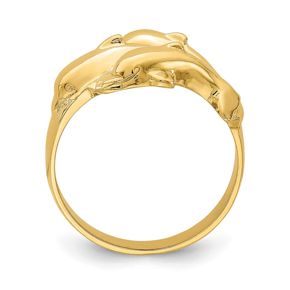 14K Gelbgold Ring mit dreifachem Delfin-Motiv