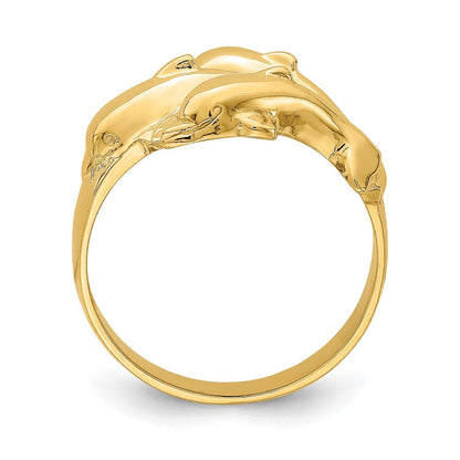 14K Gelbgold Ring mit dreifachem Delfin-Motiv