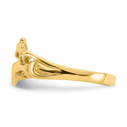 14K Gelbgold Ring mit doppelten Delfinen und Wellen