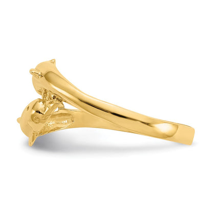 14K Gelbgold Ring mit doppeltem Delfinmotiv