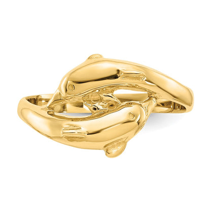 14K Gelbgold Ring mit doppeltem Delfinmotiv