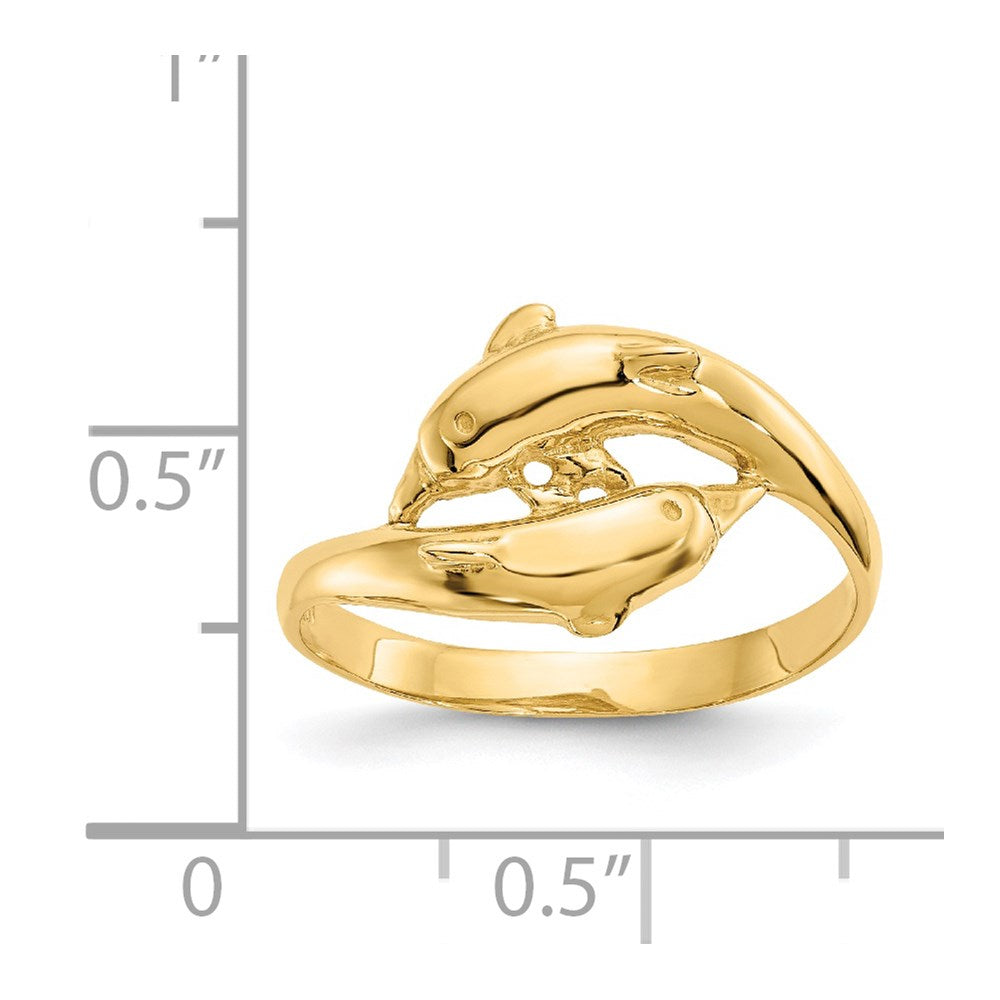 14K Gelbgold Ring mit doppeltem Delfinmotiv