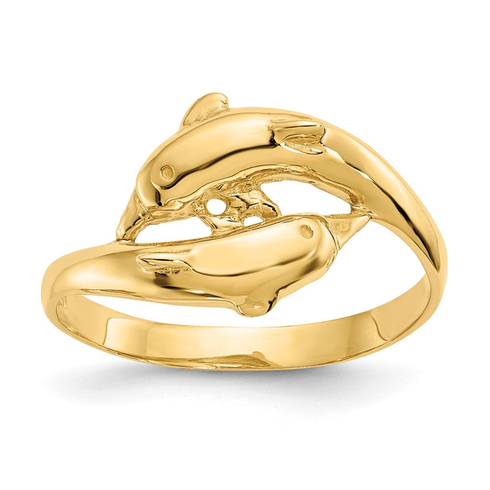 14K Gelbgold Ring mit doppeltem Delfinmotiv