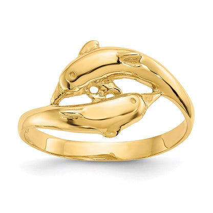 14K Gelbgold Ring mit doppeltem Delfinmotiv