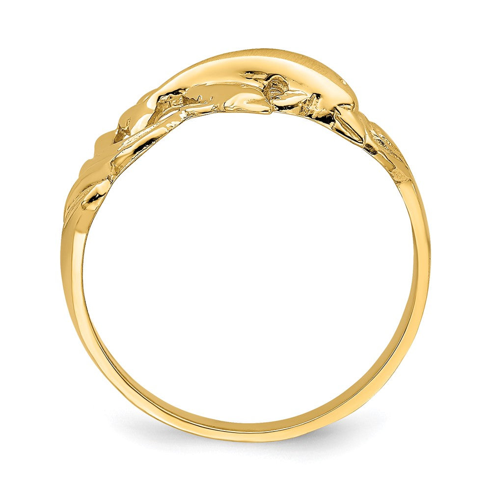14K Gelbgold Ring mit zwei springenden Delfinen in Wellen