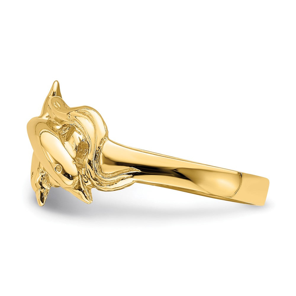 14K Gelbgold Ring mit zwei springenden Delfinen in Wellen