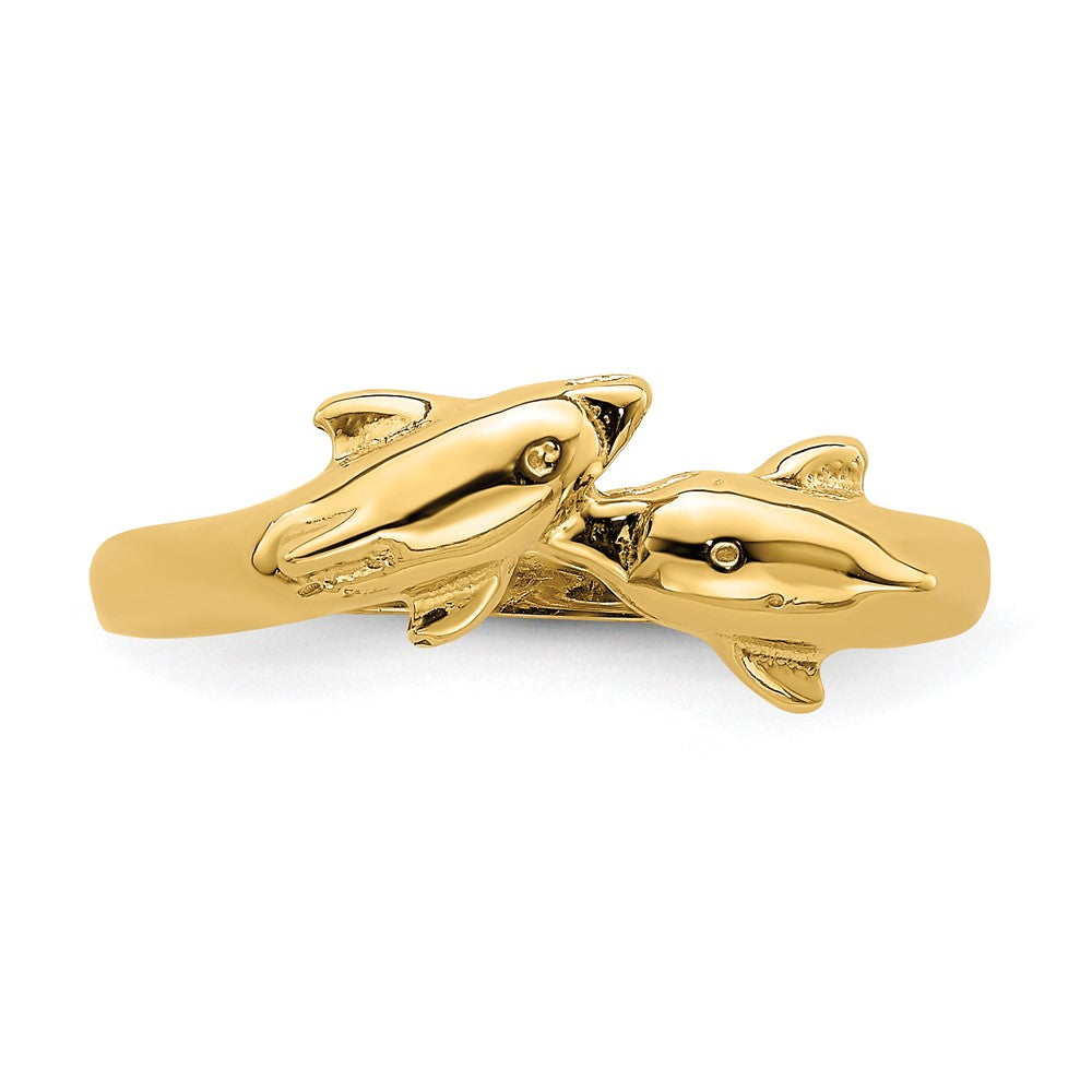 14K Gelbgold Ring „Sich küssende Delfine“