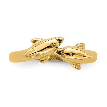 14K Gelbgold Ring „Sich küssende Delfine“