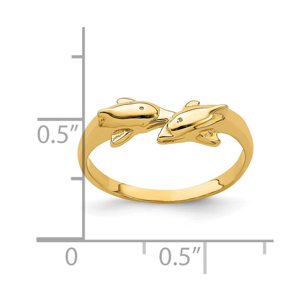 14K Gelbgold Ring „Sich küssende Delfine“
