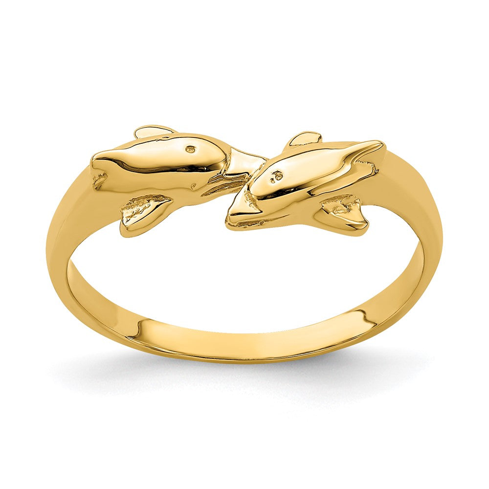 14K Gelbgold Ring „Sich küssende Delfine“