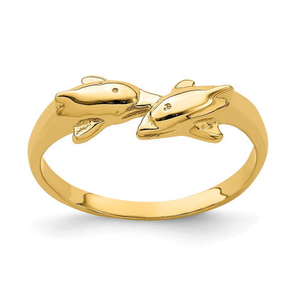 14K Gelbgold Ring „Sich küssende Delfine“