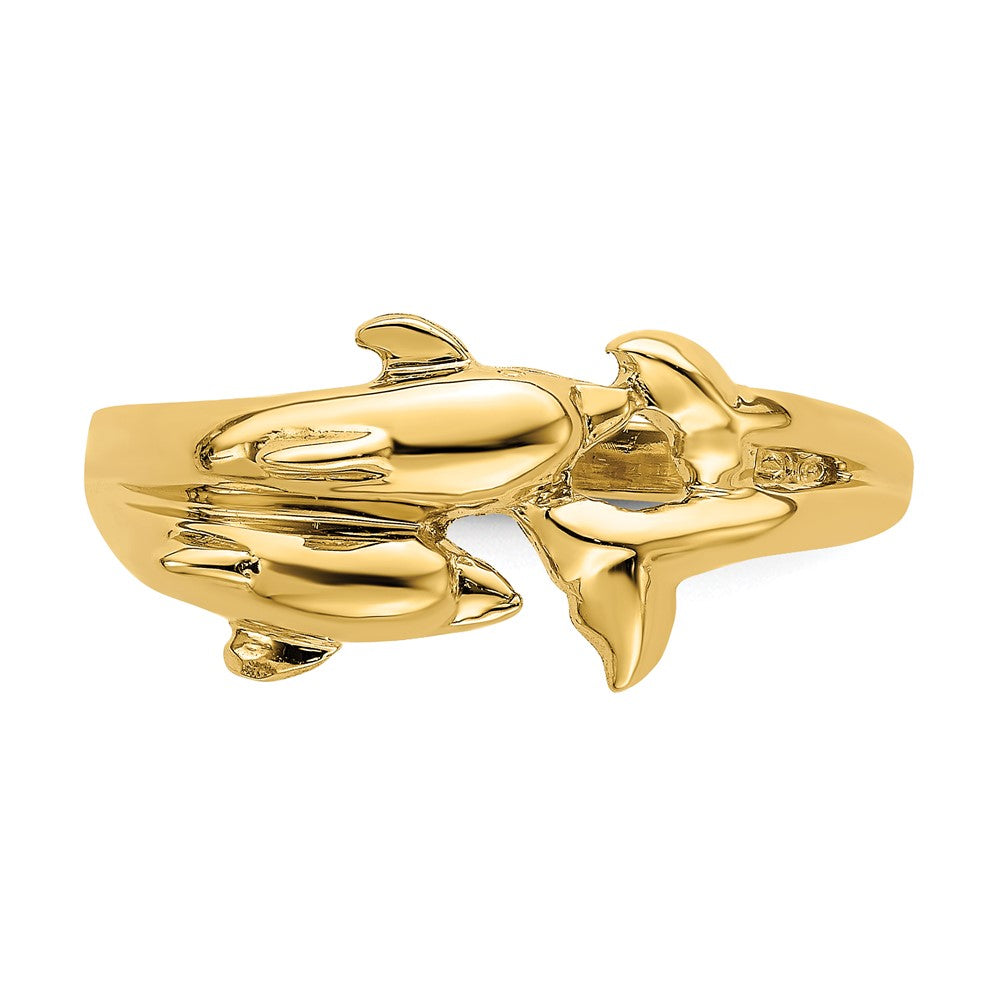 14K Gelbgold Ring mit doppeltem Delfinmotiv