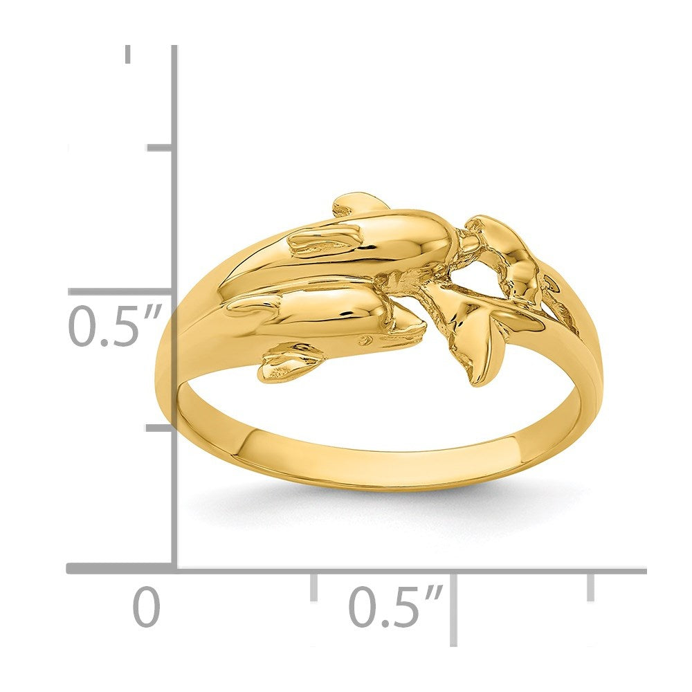 14K Gelbgold Ring mit doppeltem Delfinmotiv