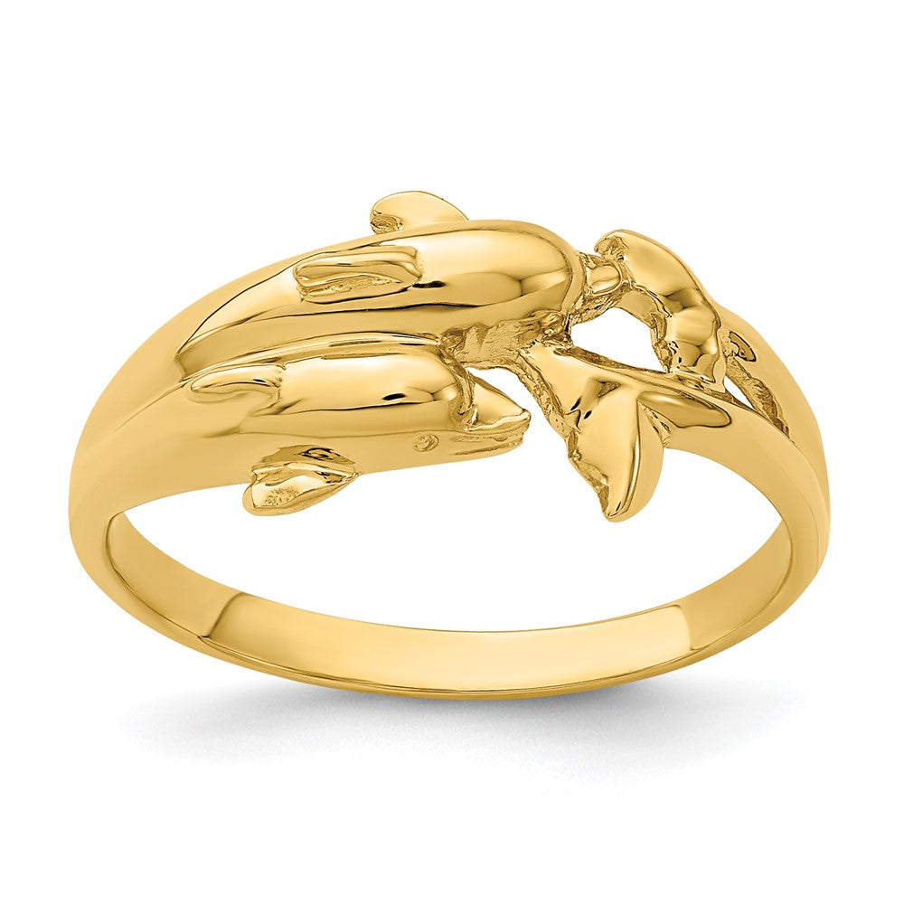 14K Gelbgold Ring mit doppeltem Delfinmotiv
