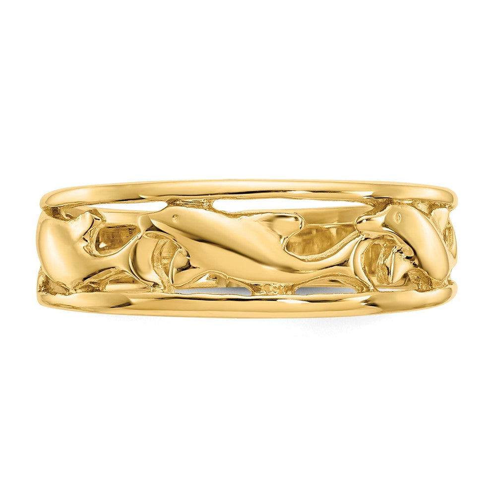 14K Gelbgold Ring mit drei Delfinen