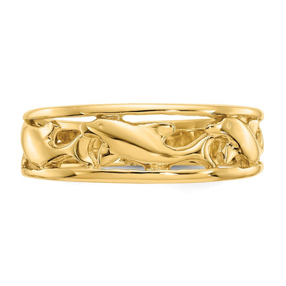 14K Gelbgold Ring mit drei Delfinen