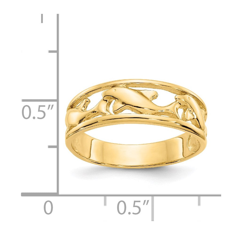 14K Gelbgold Ring mit drei Delfinen