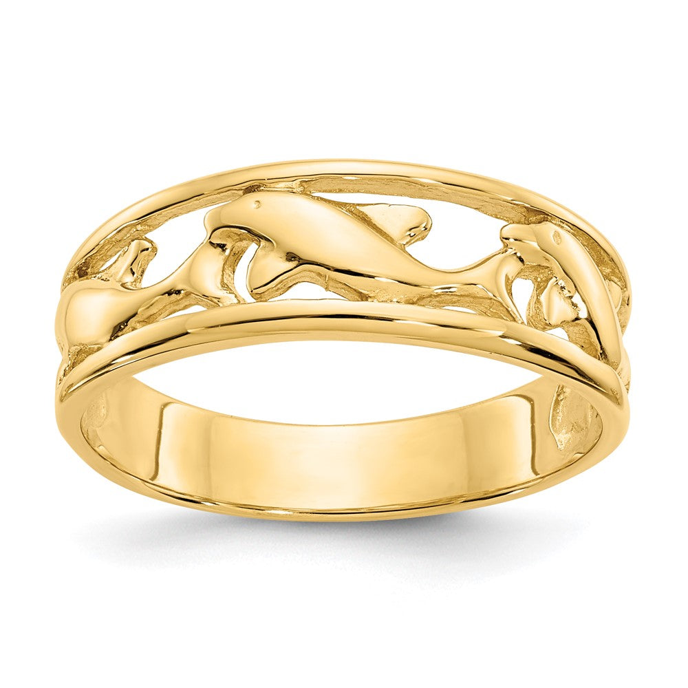 14K Gelbgold Ring mit drei Delfinen