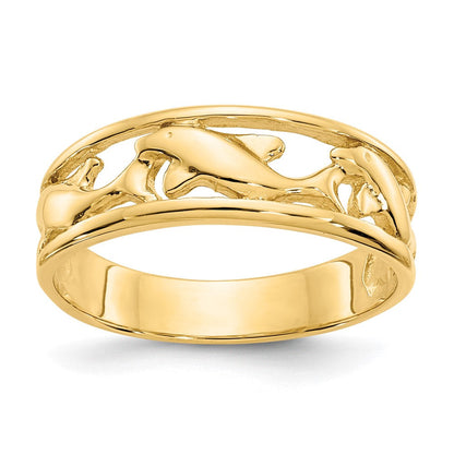 14K Gelbgold Ring mit drei Delfinen