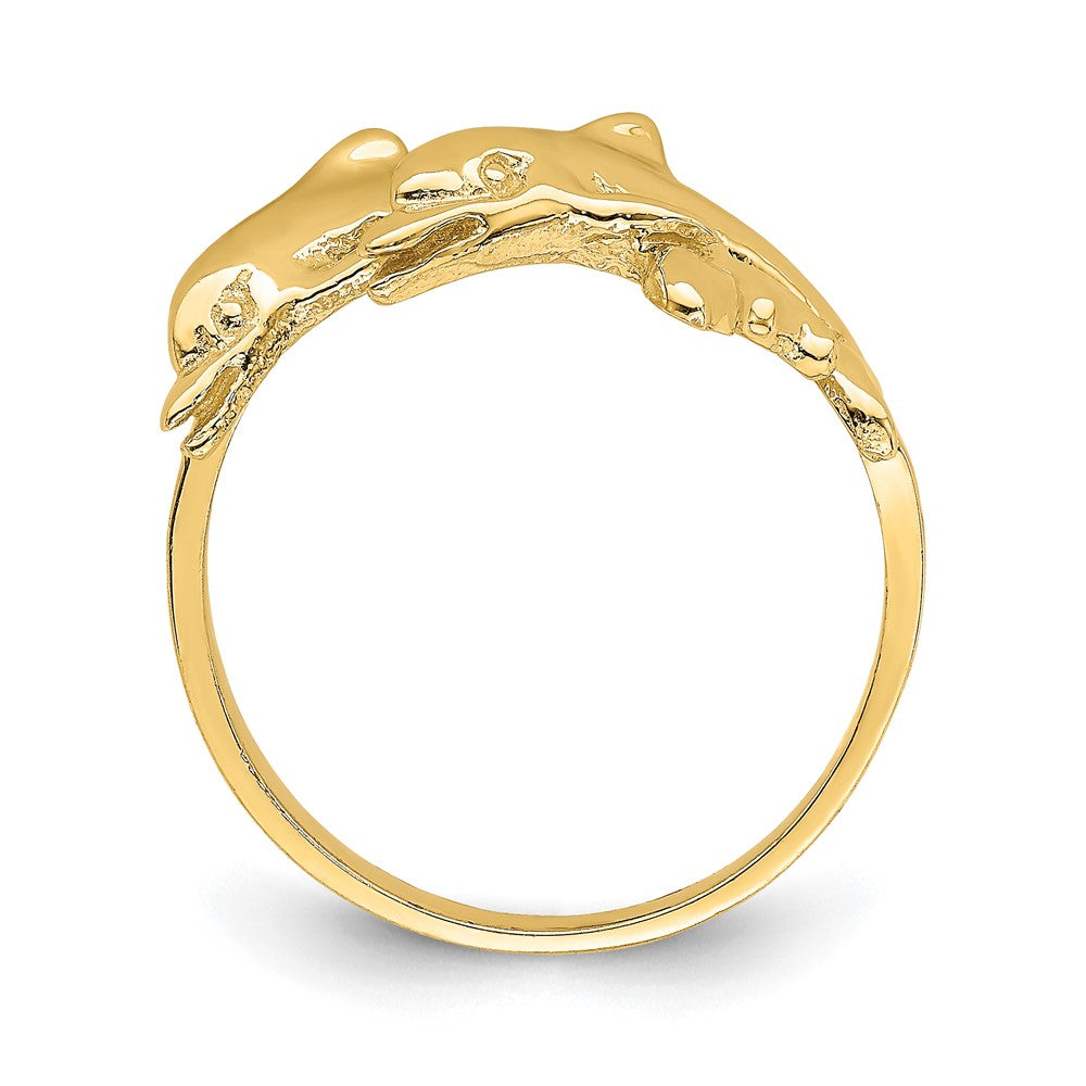 14K Gelbgold Ring mit zwei schwimmenden Delfinen