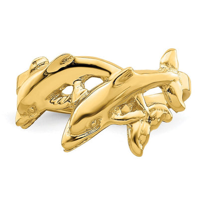14K Gelbgold Ring mit zwei schwimmenden Delfinen