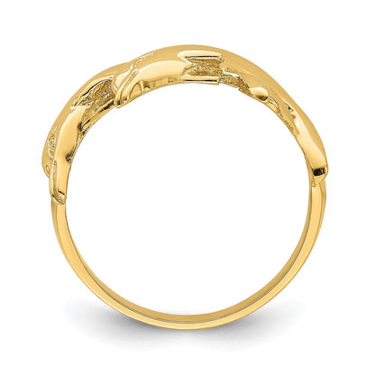14K Gelbgold Polierter Doppel-Delfin-Ring