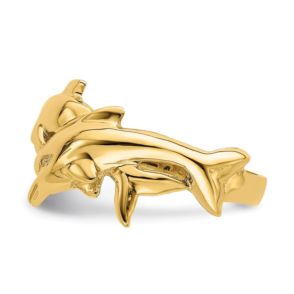 14K Gelbgold Polierter Doppel-Delfin-Ring