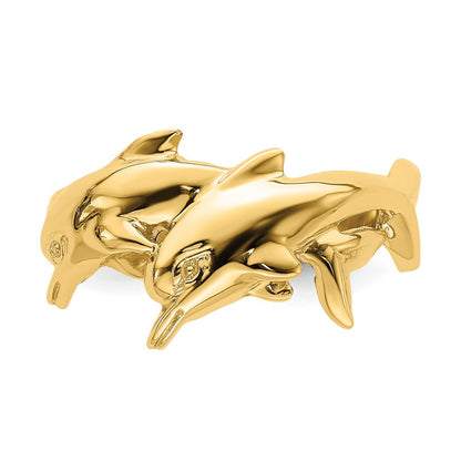 14K Gelbgold Polierter Doppel-Delfin-Ring