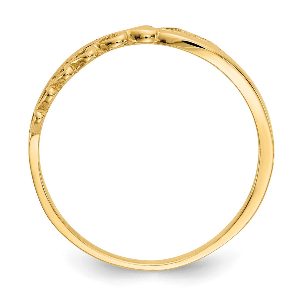 14K Gelbgold Ring mit poliertem Criss-Cross-Muster und Herzen