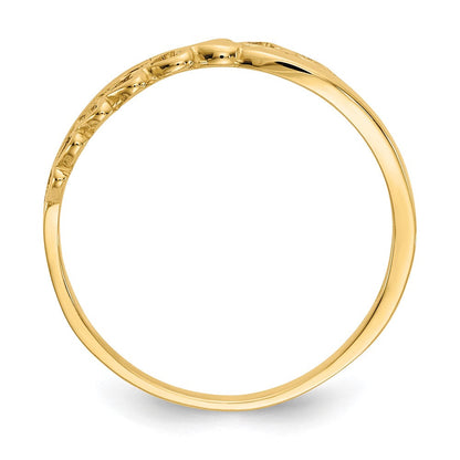 14K Gelbgold Ring mit poliertem Criss-Cross-Muster und Herzen