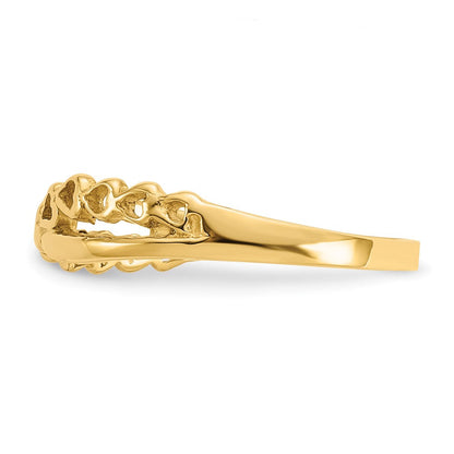 14K Gelbgold Ring mit poliertem Criss-Cross-Muster und Herzen
