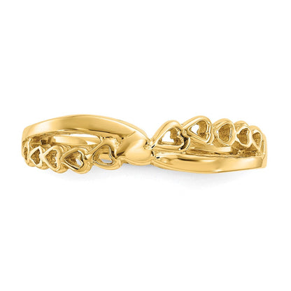 14K Gelbgold Ring mit poliertem Criss-Cross-Muster und Herzen