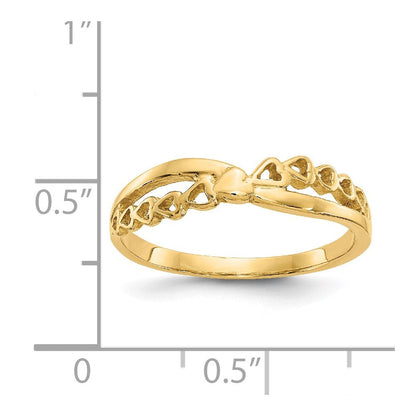 14K Gelbgold Ring mit poliertem Criss-Cross-Muster und Herzen