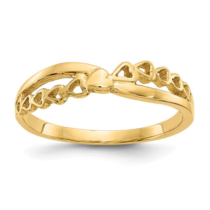 14K Gelbgold Ring mit poliertem Criss-Cross-Muster und Herzen