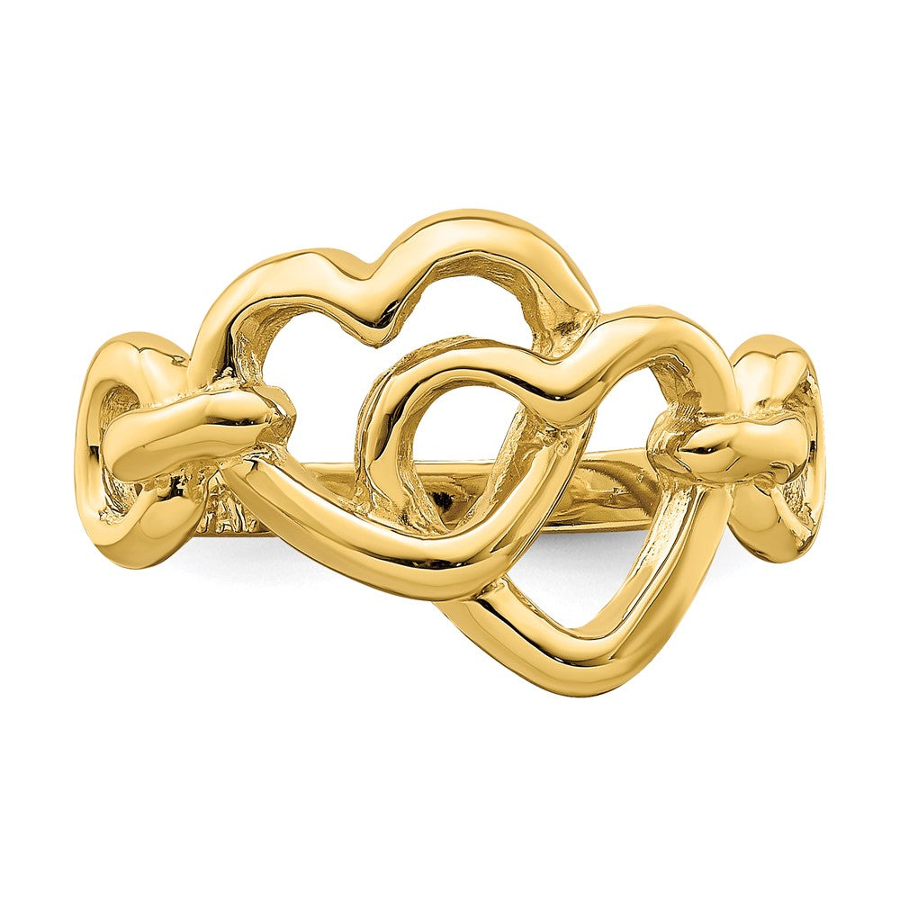 14K Gelbgold Ring mit doppeltem Herz-Ausschnitt